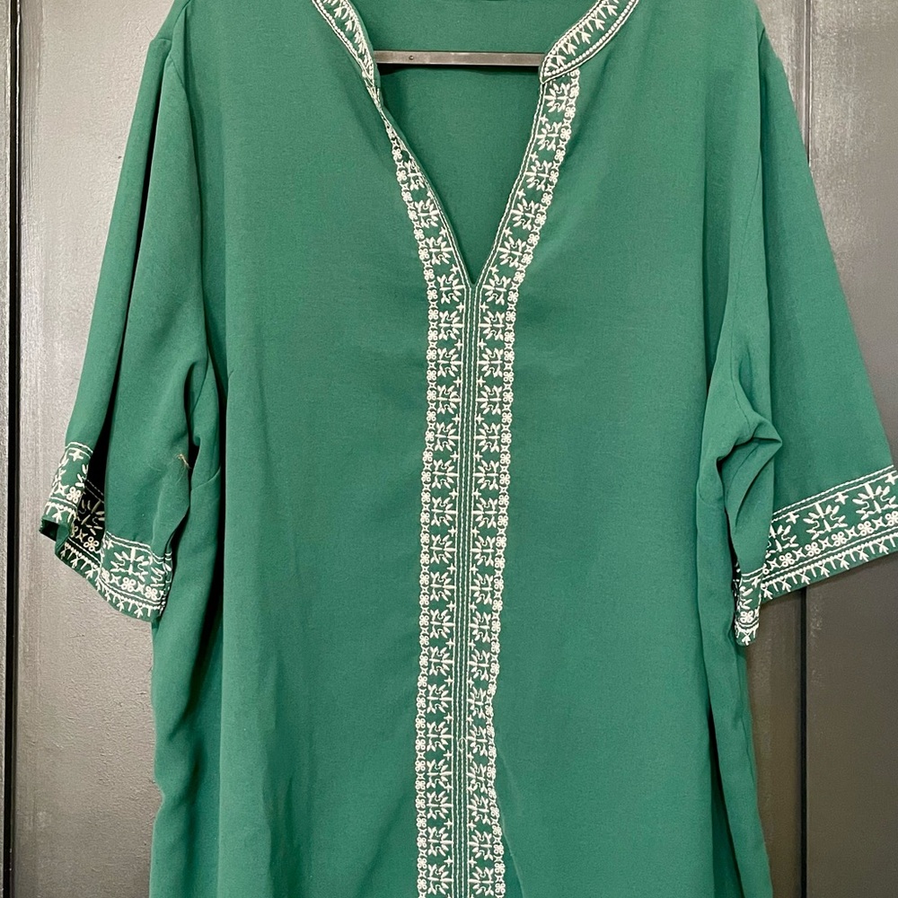 Embroidered Green Women's Top